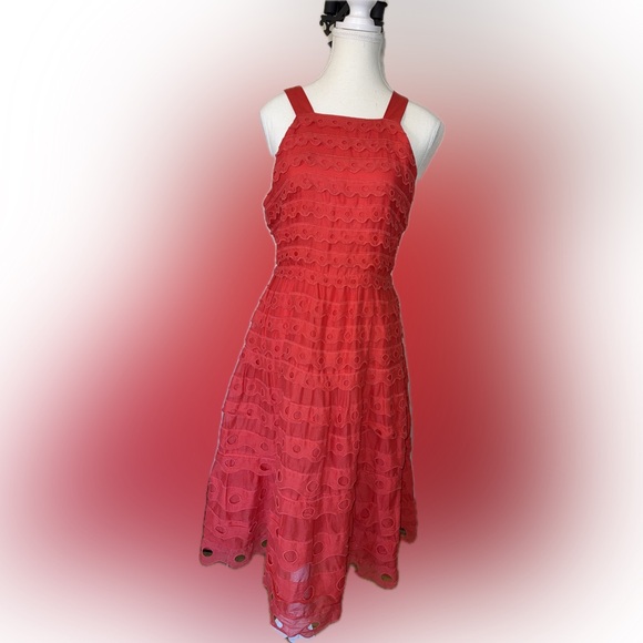 NWT Anthropologie Maeve Eyelet Halter Midi Dress Sz 6P
reddish-orange (coral) - Picture 3 of 15